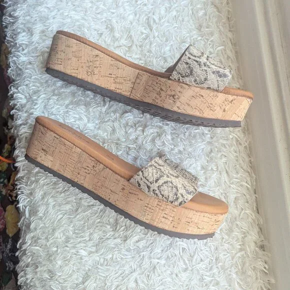 Sundance Isle of Palms Snake Skin‎ Print Platform Leather Sandals Slides Sz 8 - Picture 4 of 7